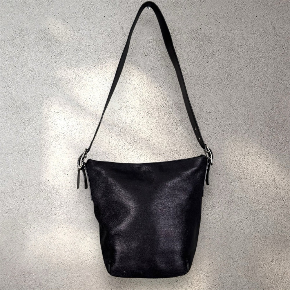 Vintage Coach Legacy Gloved Tan 9186 Black Leather Bucket Shoulder Bag Hobo